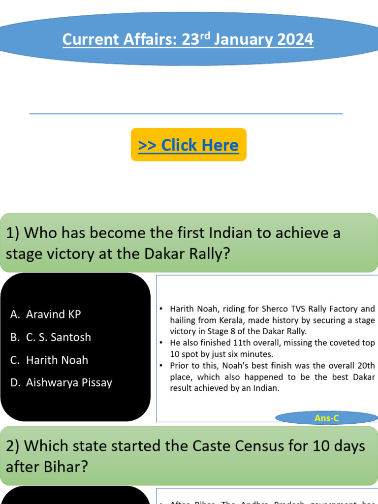 23rd January Current Affairs 2024 | PDF