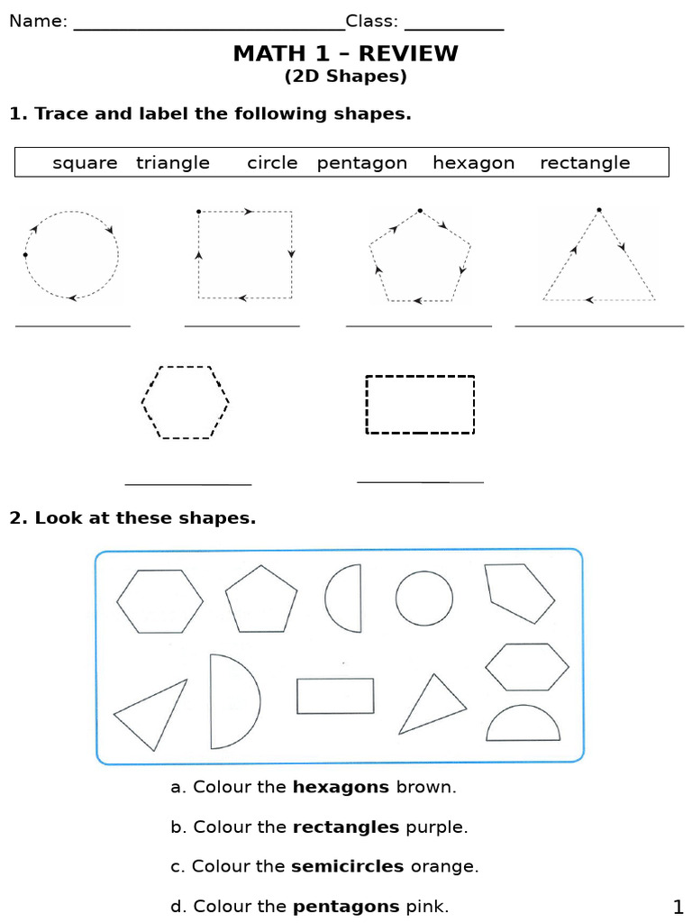 Grade 1 2D Shapes Worksheet | PDF | Shape | Triangle