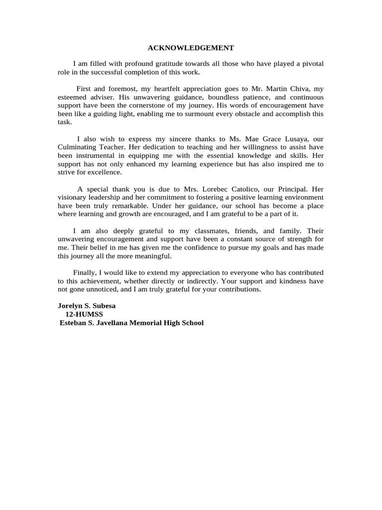 Acknowledgements for Senior Portfolio | PDF | Gratitude | Learning