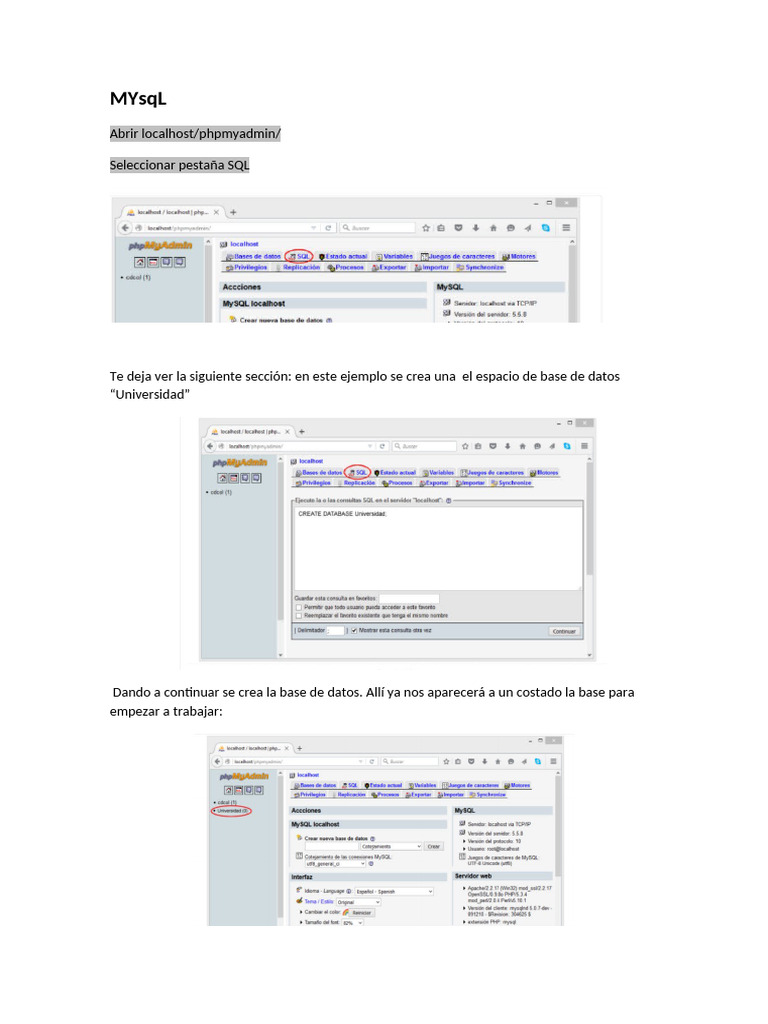 Guía Básica de MySQL para Crear Bases de Datos | PDF | SQL | Informática