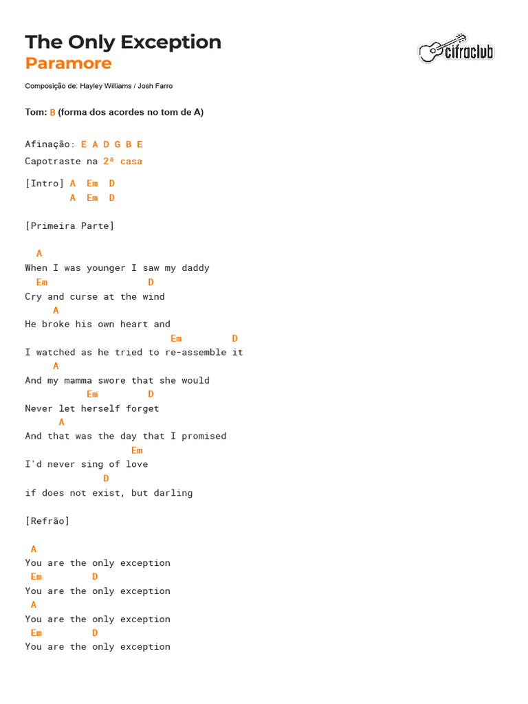 The Only Exception Piano Chords | PDF | Pop Rock | American Styles Of Music