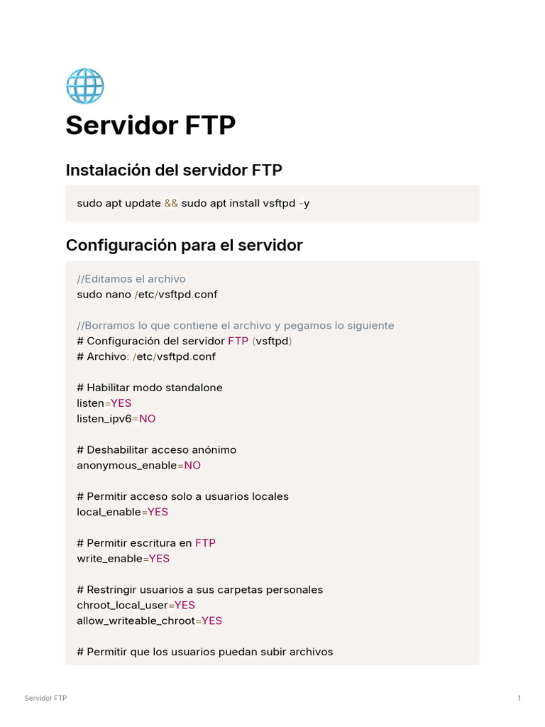 Configuración de Servidor FTP en Ubuntu | PDF | Protocolo de ...