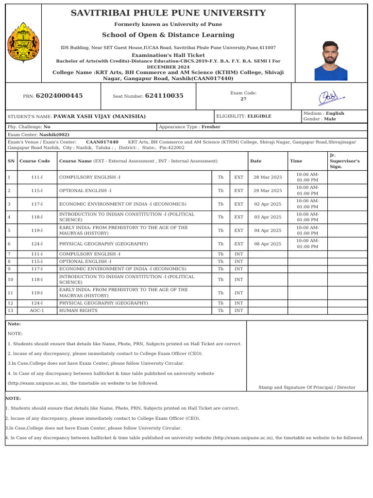Examination Hall Ticket Details | PDF | Vocational Education ...