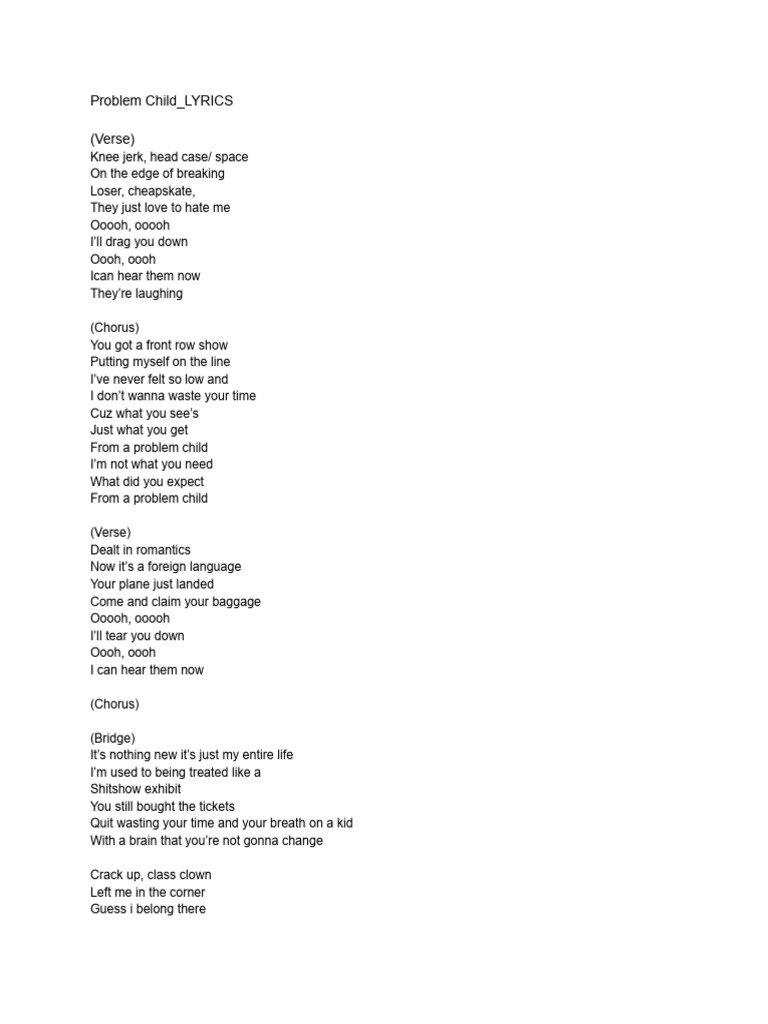 Problem Child Lyrics Analysis | PDF