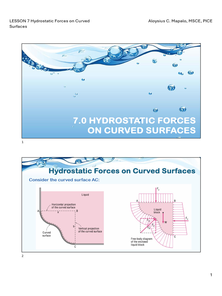 Hydrostatic Forces on Curved Surfaces | PDF | Force | Barrel
