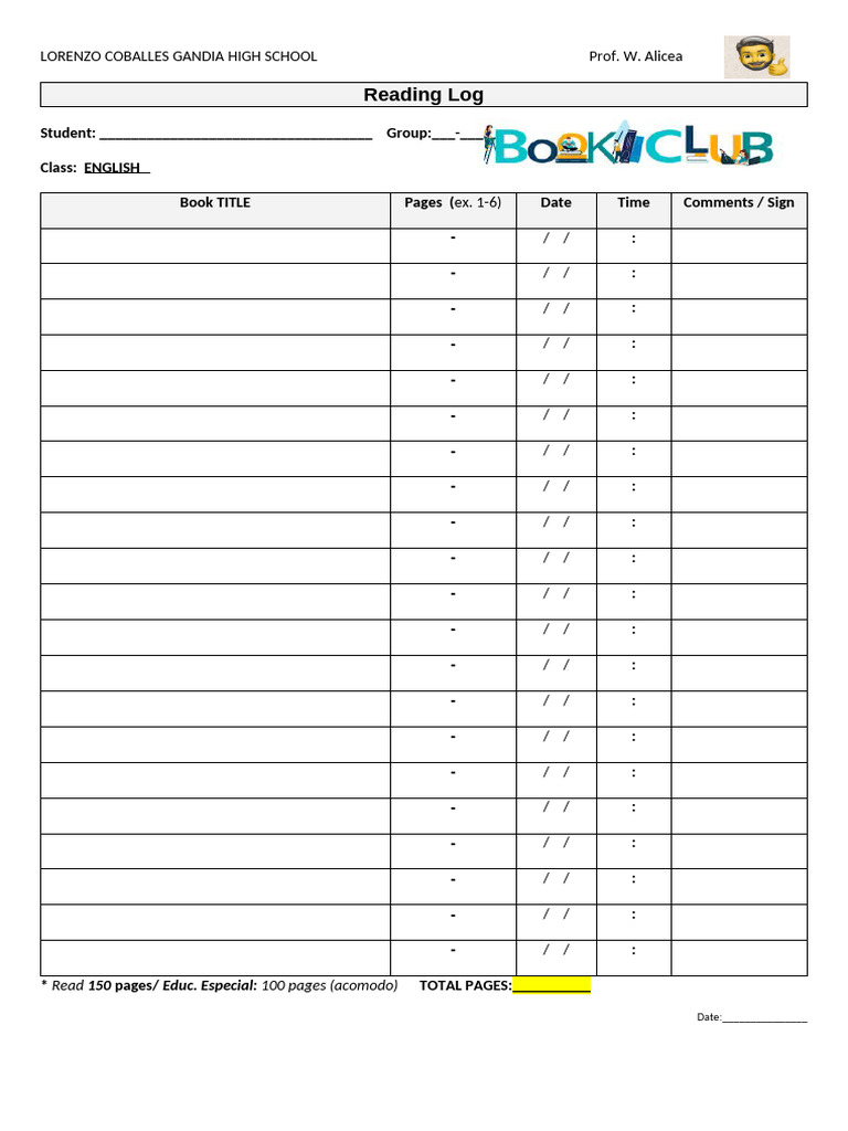 High School Reading Log Template | PDF