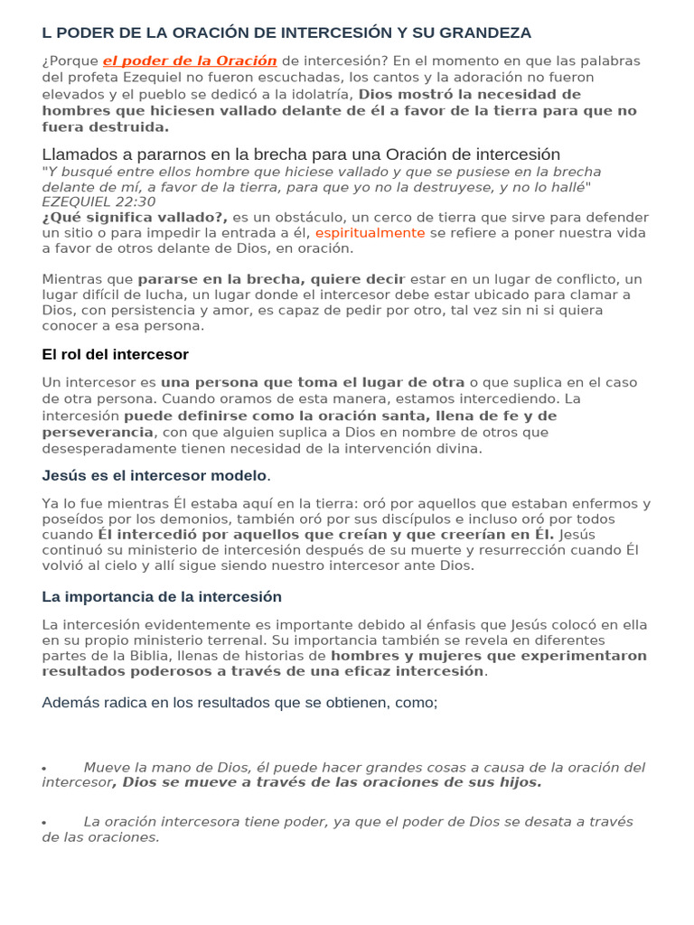 EL PODER DE LA ORACIÓN DE INTERCESIÓN Y SU GRANDEZA | PDF | Intercesión ...