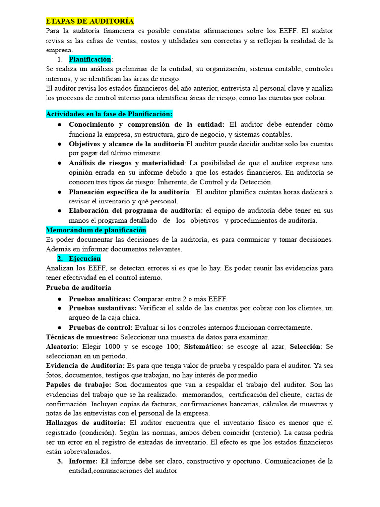 Etapas Clave de una Auditoría Financiera | PDF | Auditoría | Contralor