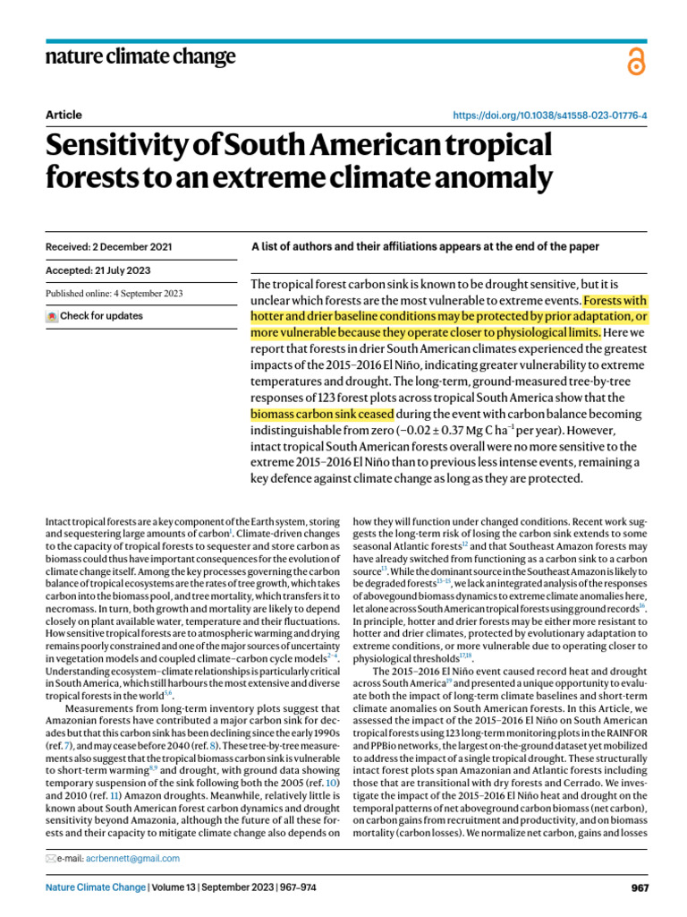 Vulnerability of South American Forests | PDF | Forests | Drought