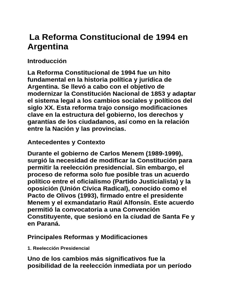 La Reforma Constitucional de 1994 en Argentina | PDF | Ciencias ...