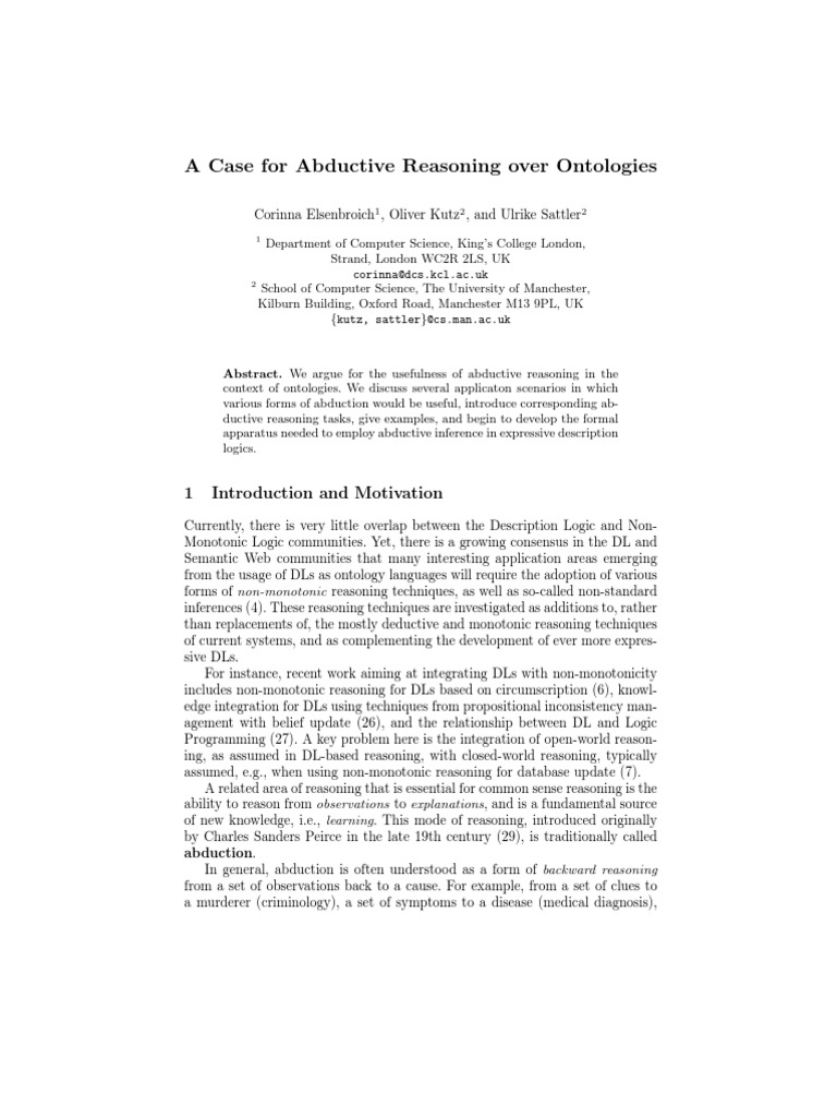 Abductive Reasoning in Ontologies | PDF | Philosophy