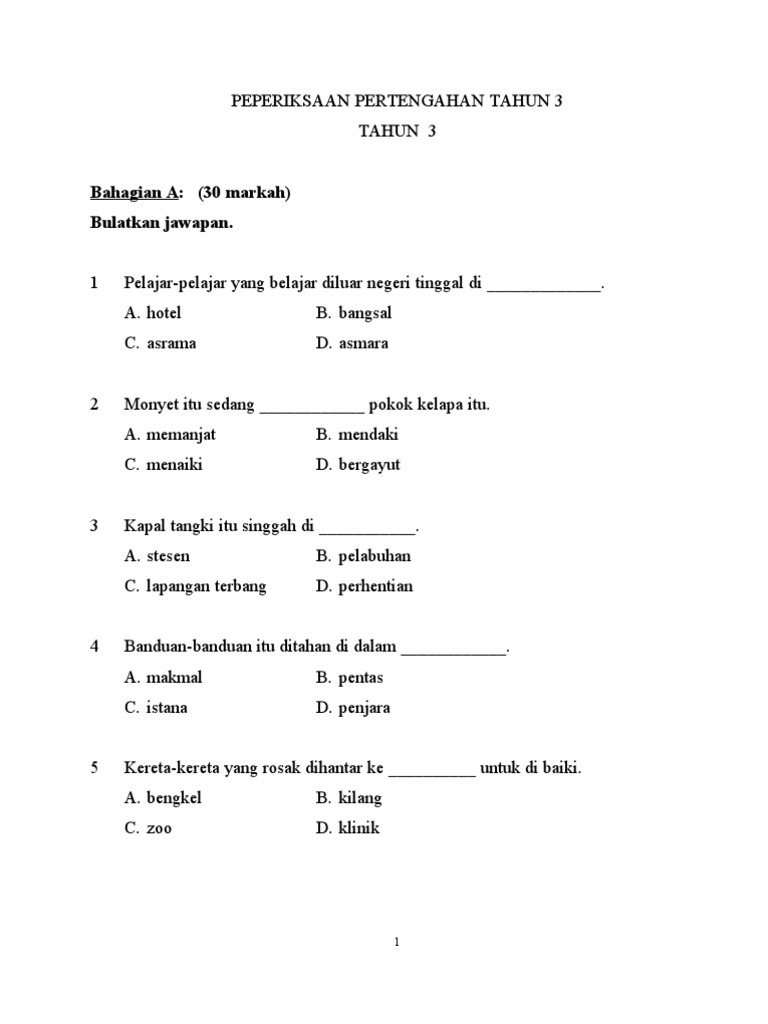 Soalan Latihan Bahasa Melayu Darjah 4 - Terengganu v