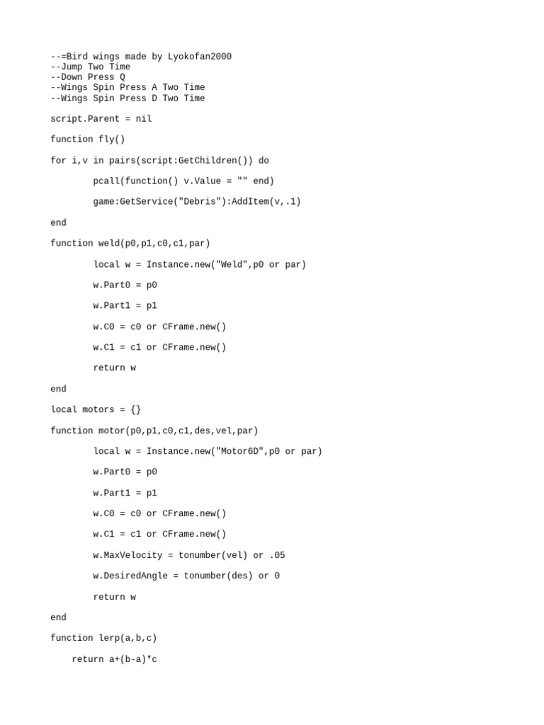 Roblox Wings Script by Lyokofan2000 | PDF