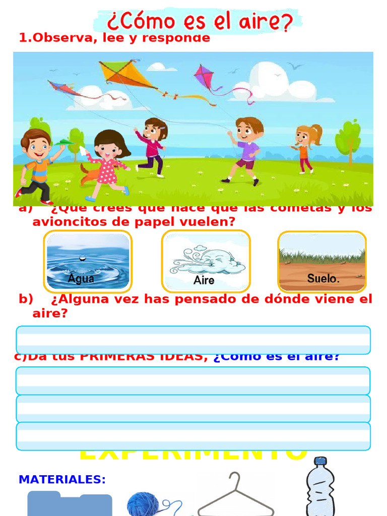Experimentos sobre el aire para niños | PDF