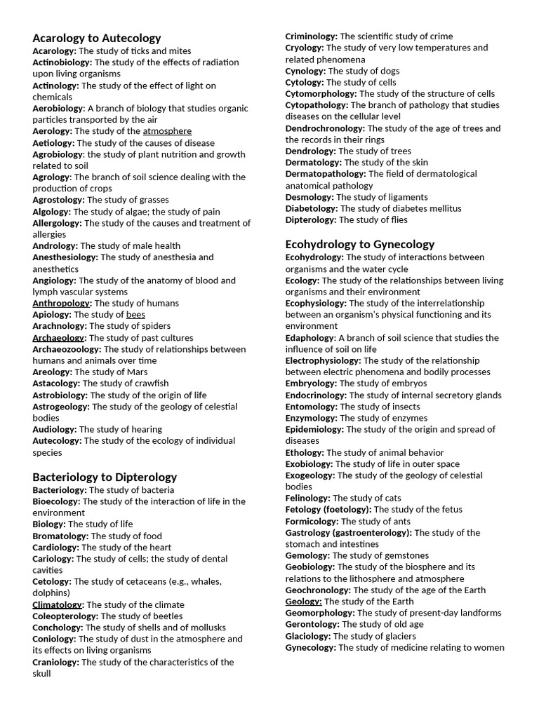 Comprehensive List of Scientific Ologies | PDF | Biology