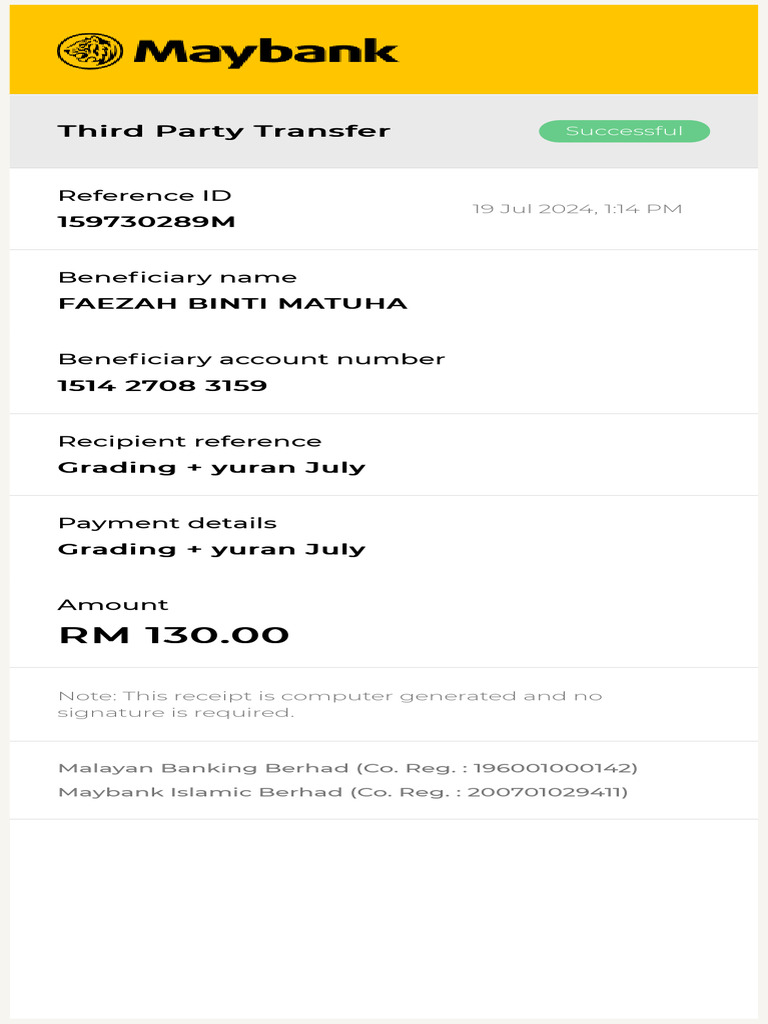 Third Party Transfer Receipt - July 2024 | PDF