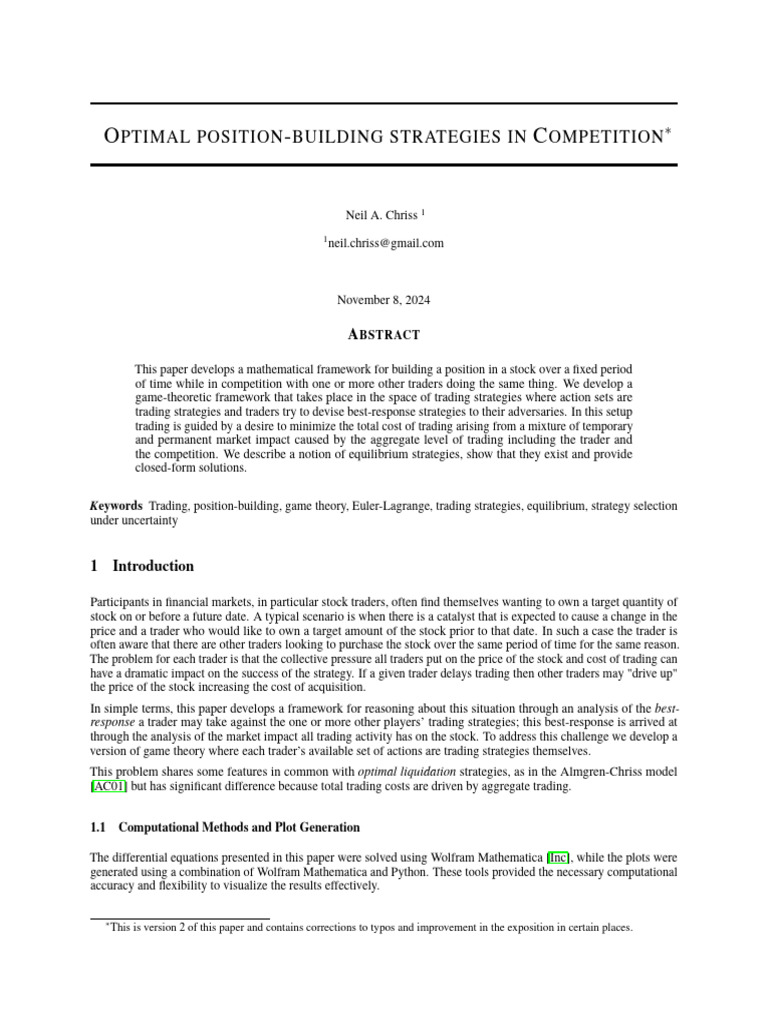 Competitive Position-Building in Trading | PDF | Game Theory | Risk ...