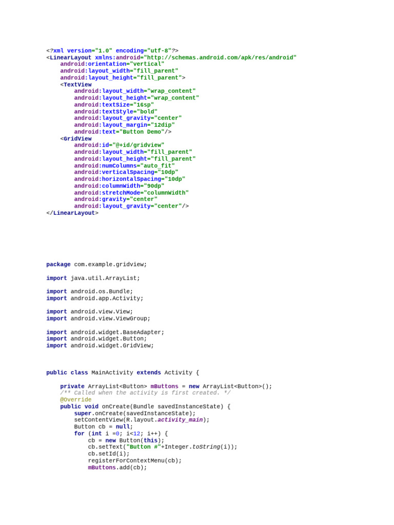 Android GridView Button Demo | PDF | Android (Operating System) | Computing