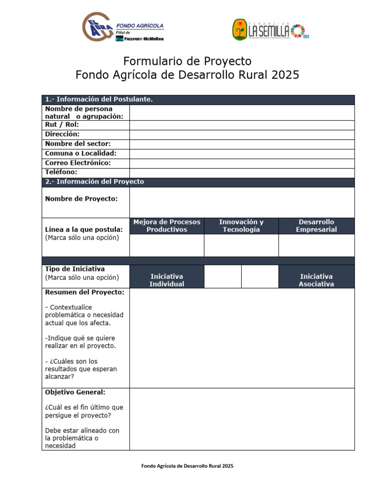 Formulario Fondo Agrícola de Desarrollo Rural 2025 | PDF