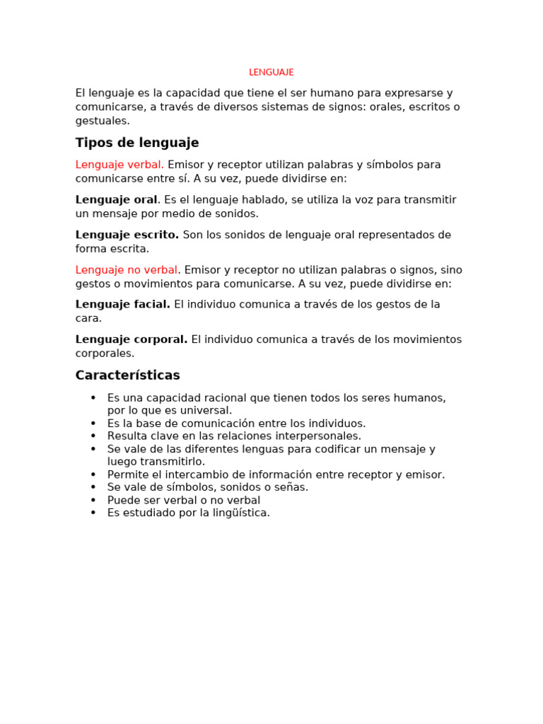 Tipos y características del lenguaje humano | PDF | Comunicación ...