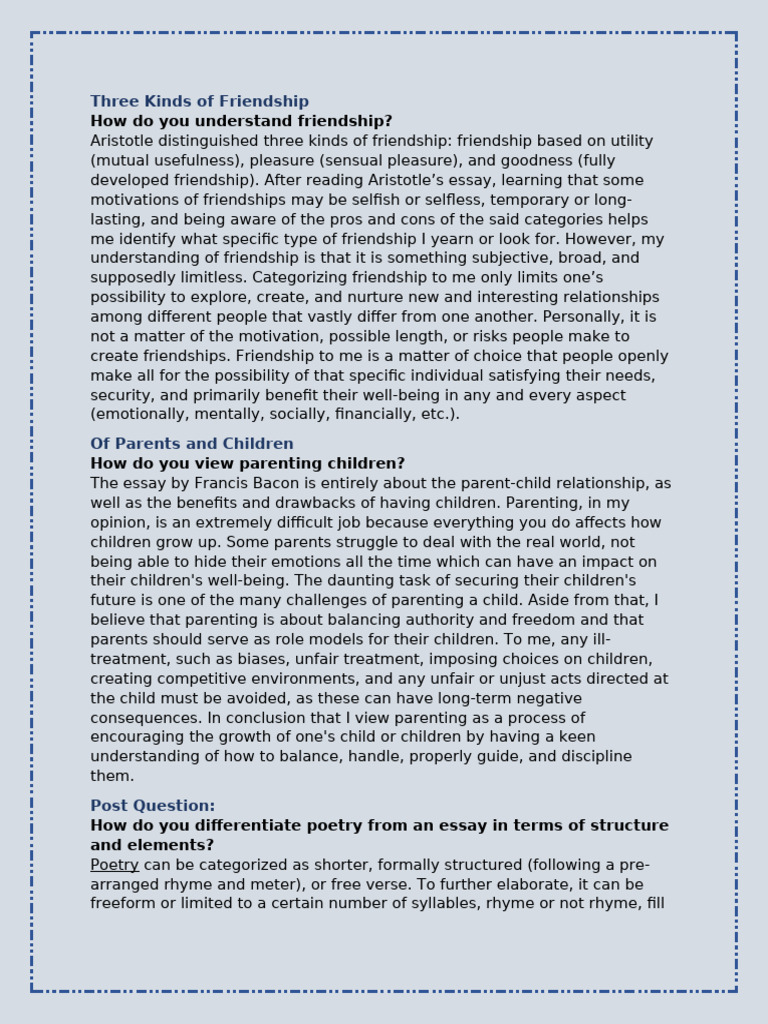 Aristotle's Three Friendships Explained | PDF | Poetry | Friendship