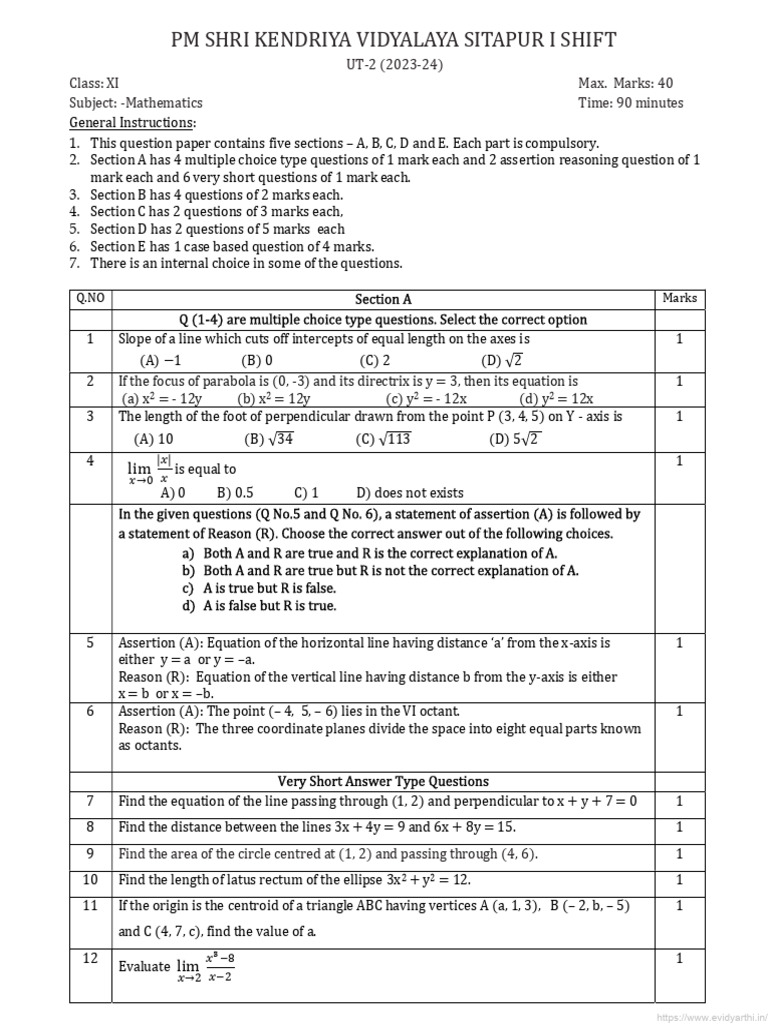 cbse-class-11-maths-unit-test-II-question-paper-2023-24 | PDF | Line ...