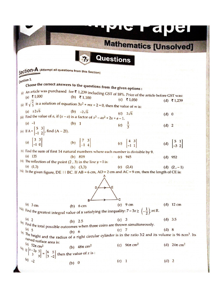DSseries. Mathematics Test Paper ? ? | PDF