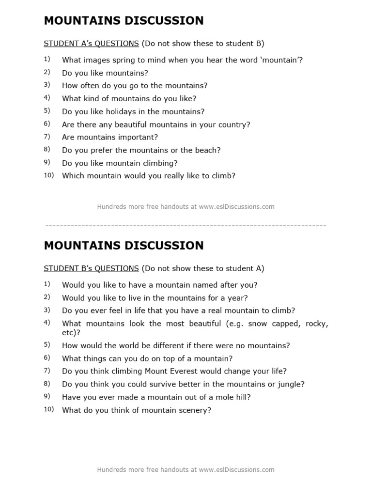Engaging Mountain Discussion Questions | PDF