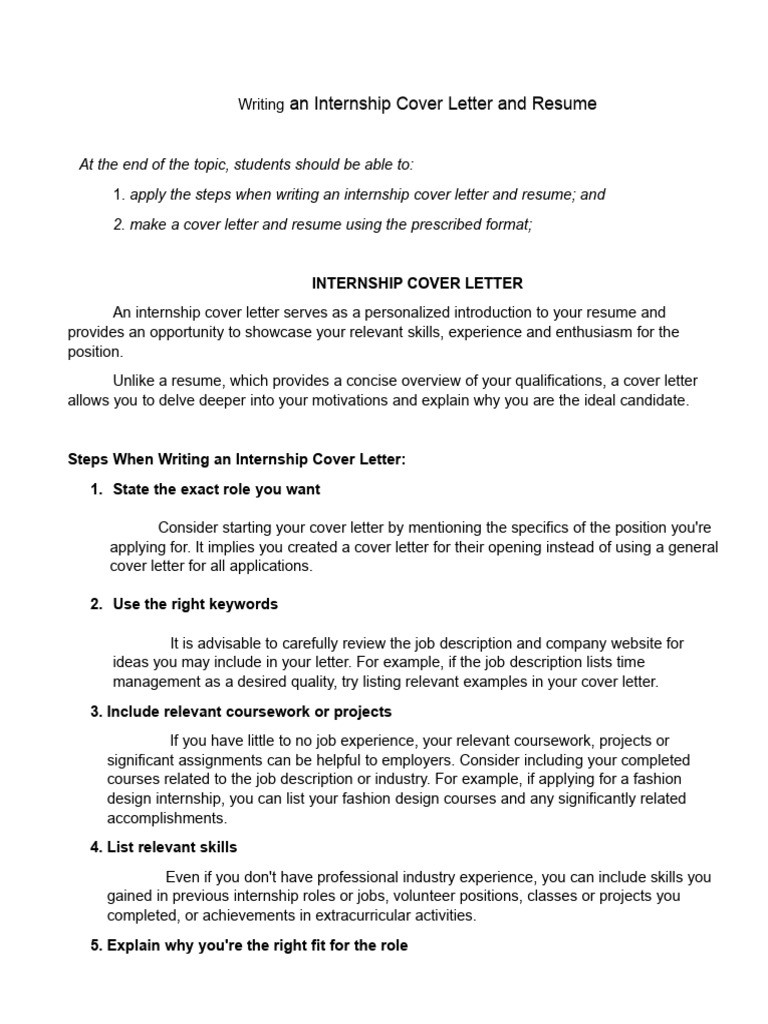 Cover Letter and Resume For Internship | PDF | Résumé | Electronics