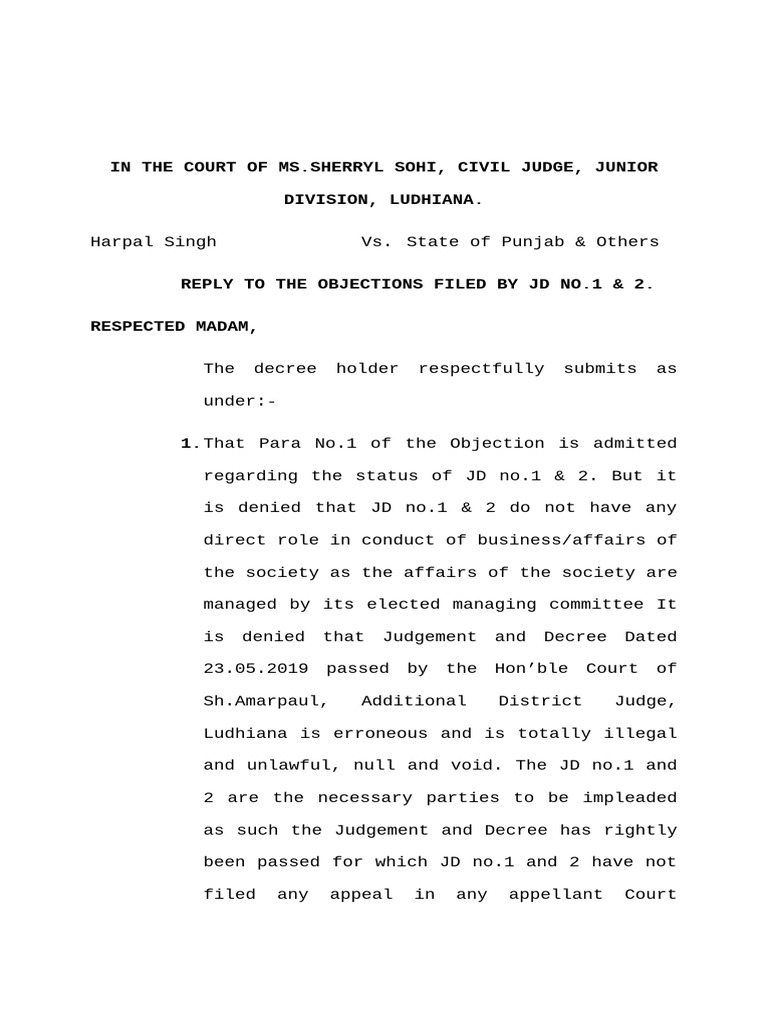 Reply to Objections in Harpal Singh Case | PDF | Judiciaries | Public Law