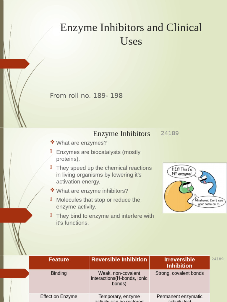 Enzyme Inhibitors in Clinical Applications | PDF | Enzyme Inhibitor ...