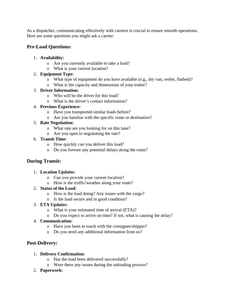 As A Dispatcher From Carrier | PDF
