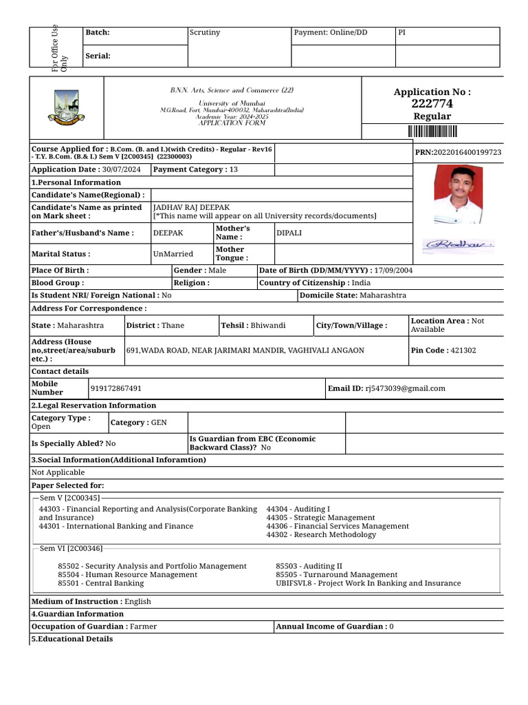 Angaon Pin Code: 421302 Application Form | PDF