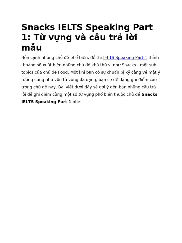 Snacks IELTS Speaking Part 1 | PDF