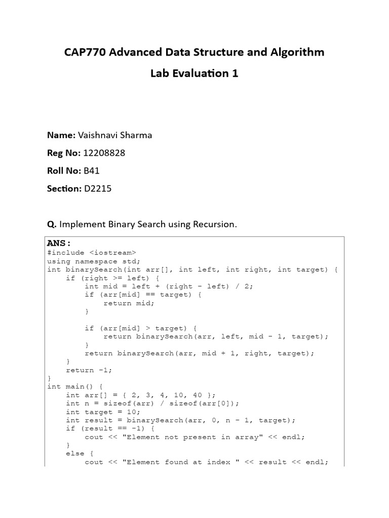 CAP770 Advanced Data Structure and Algorithm Ca1 Vaishnavi | PDF
