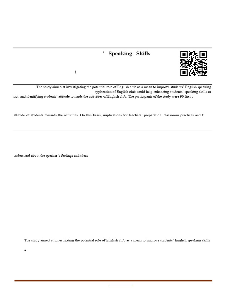 Enhancing Speaking Skills via English Club | PDF | Speech | Learning