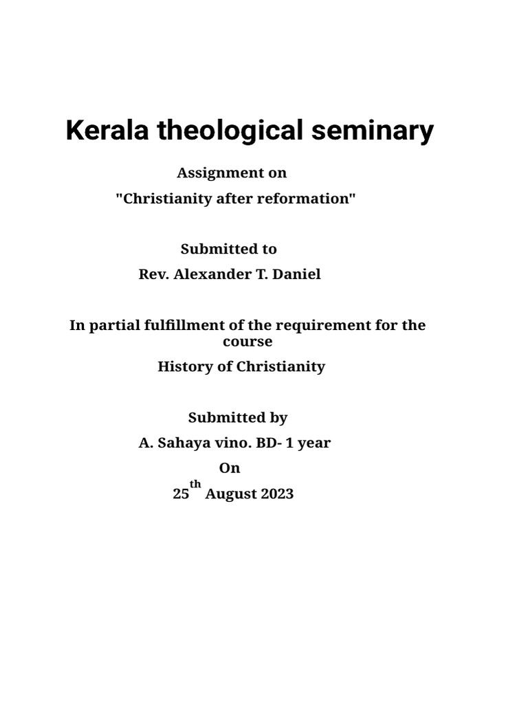 Kerala Theological Seminary: Assignment On 