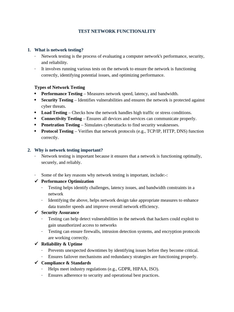 Types of Network Assurance Tests | PDF | Computer Network | Security
