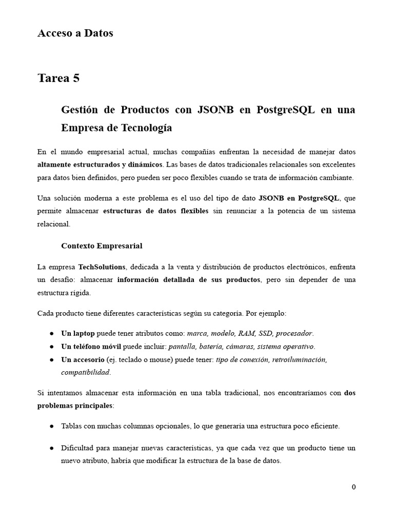 Gestión de Productos con JSONB en PostgreSQL | PDF | SQL | Bases de datos