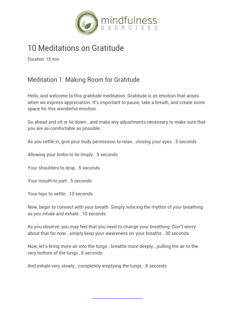 10 Meditations On Gratitude | PDF | Breathing | Meditation