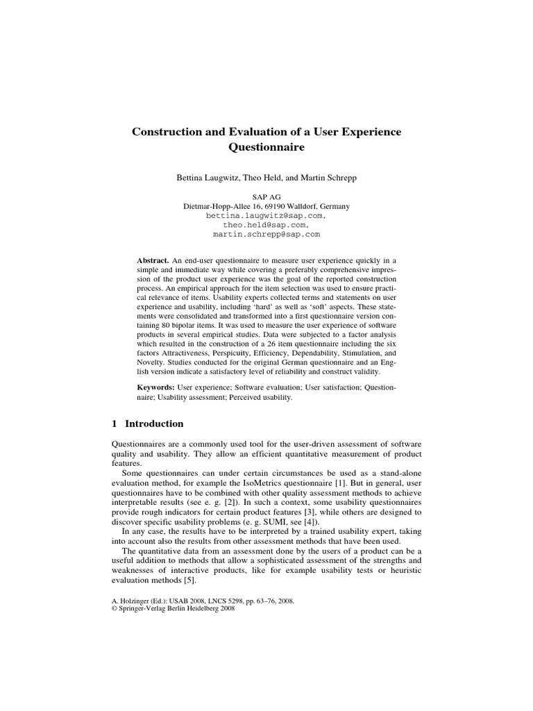 User Experience Questionnaire Development | PDF | Usability | User ...