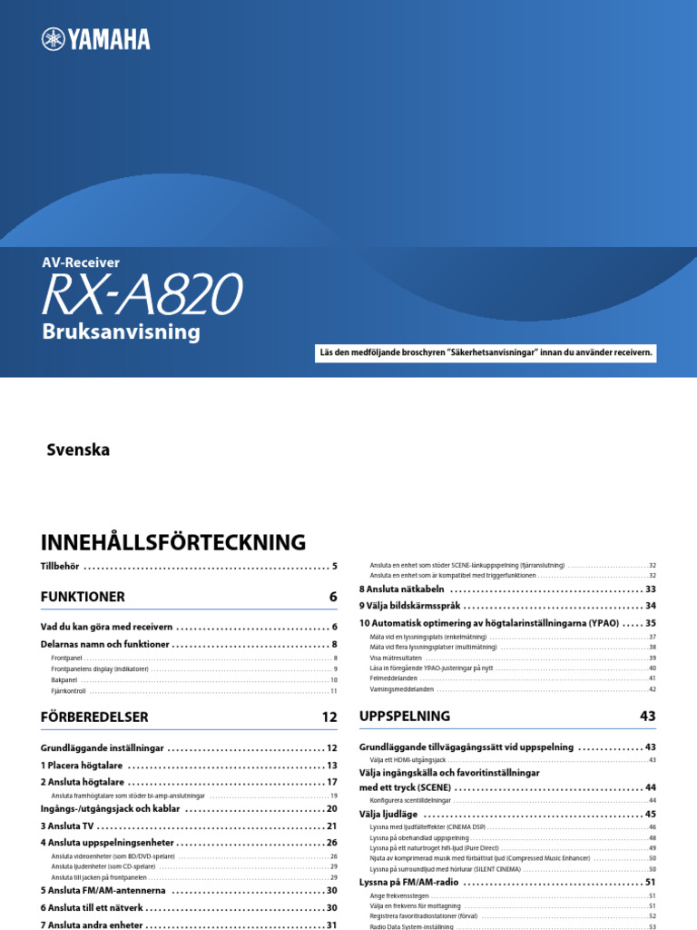RX-Yamaha RX-A820 Om SV | PDF