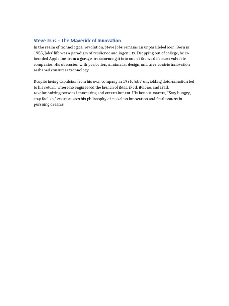 Steve Jobs: Icon of Innovation | PDF