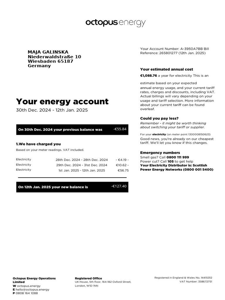 Octopus Energy Bill Overview 2025 | PDF | Value Added Tax
