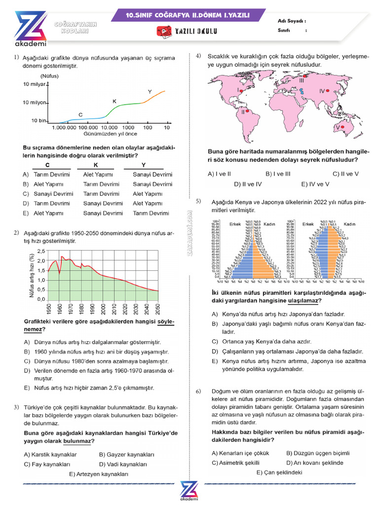 10.sinif Cografya 2.donem 1.yazili Test Sorulari PDF Kopyası | PDF