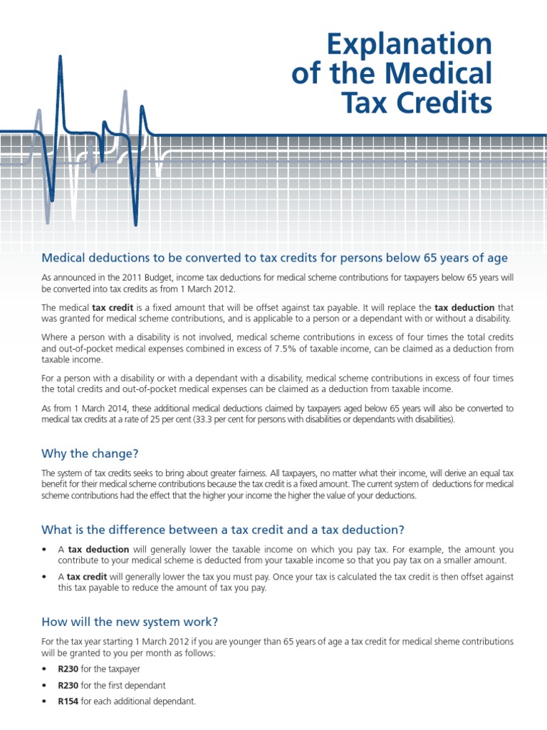 Explanation of The Medical Tax Credits PDF Tax Credit Tax Deduction