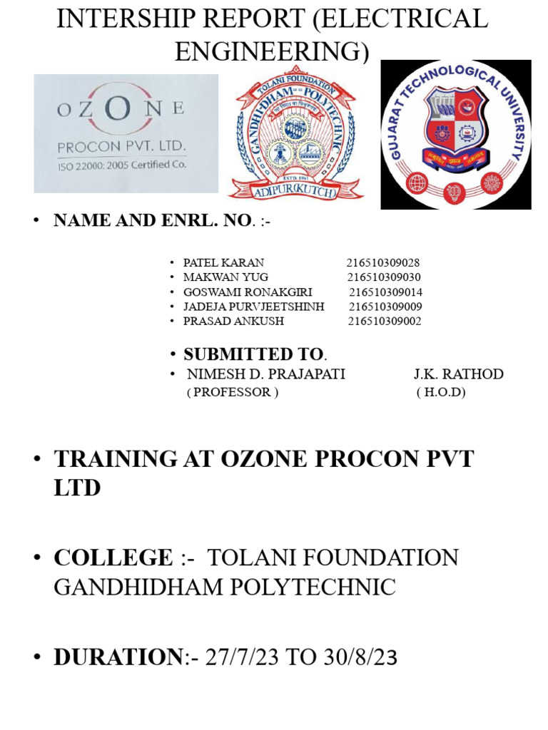 Electrical Engineering Internship Report | PDF | Electric Motor ...