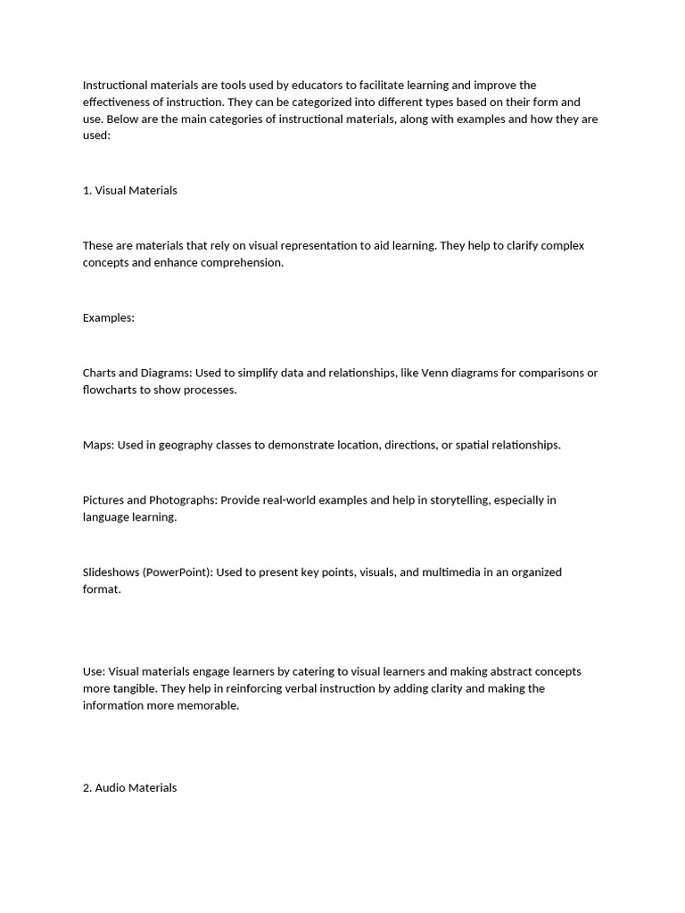 Instructional materials are tools used by educators to facilitate ...