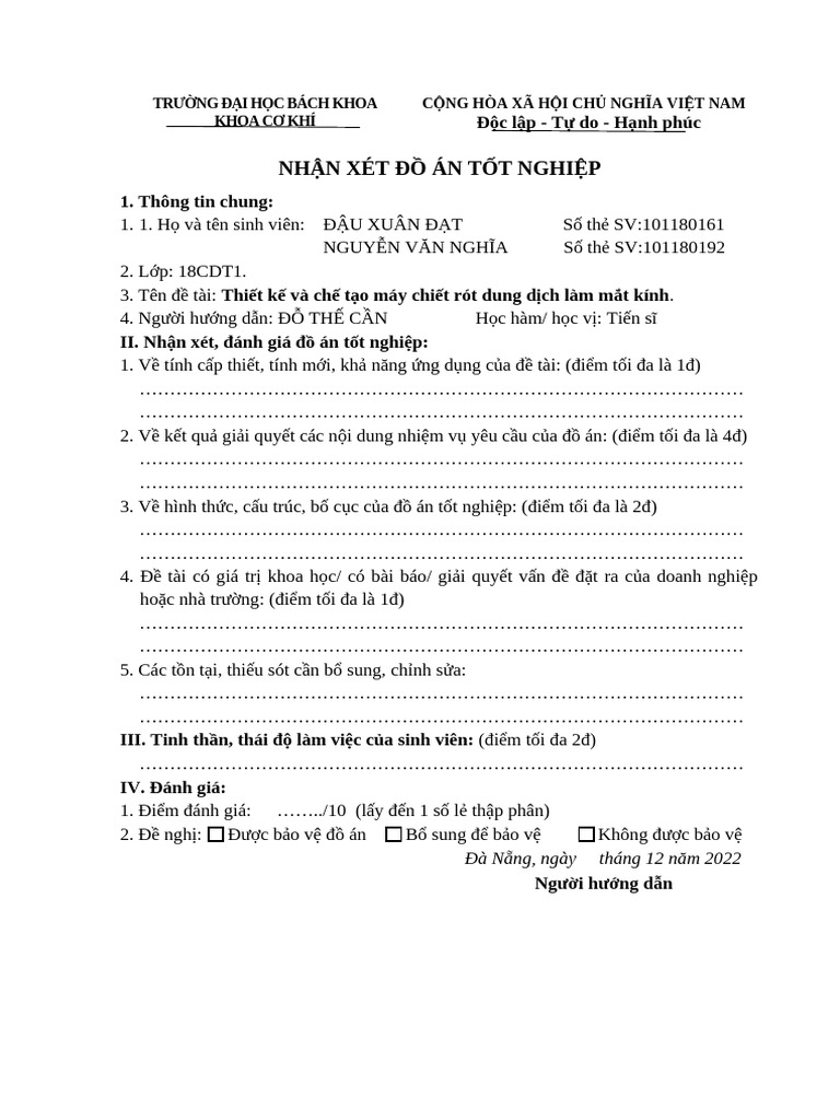 Thuyet Minh Do An Tot Nghiep | PDF