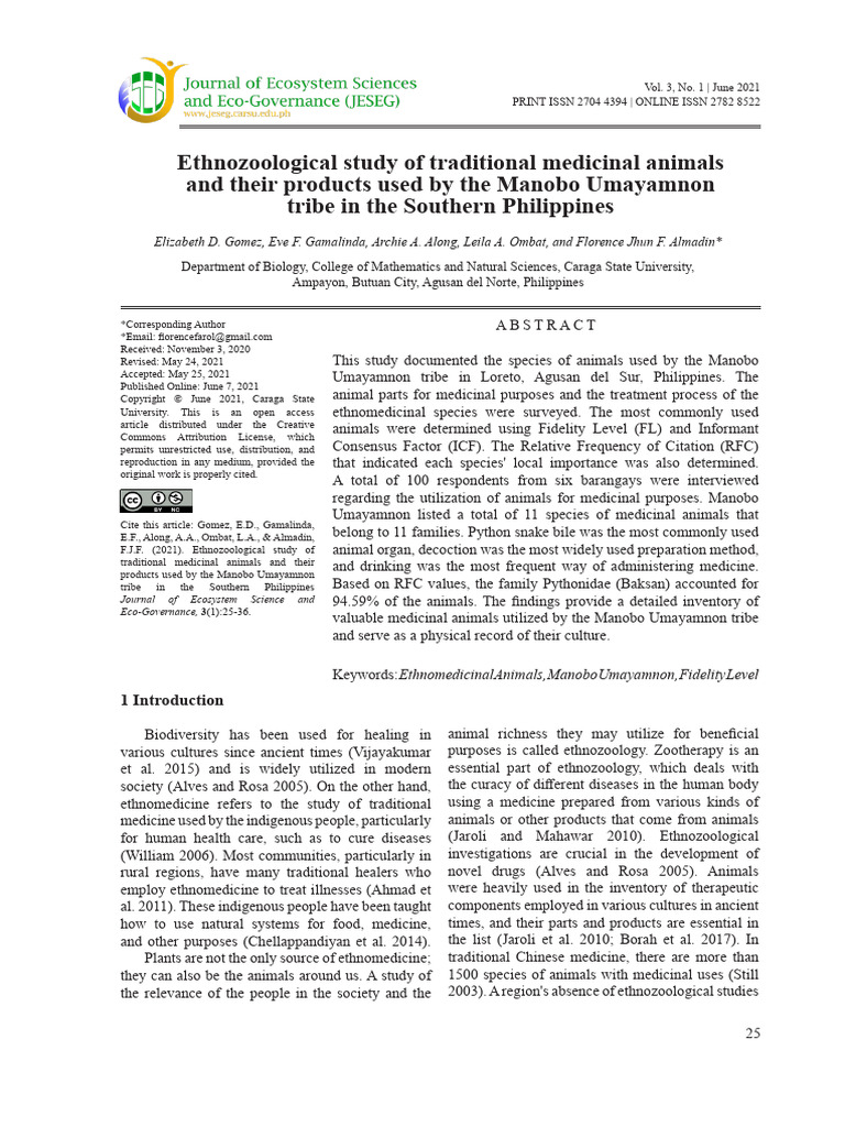 Ethnomedicinal Animals of Manobo Umayamnon | PDF | Common Cold